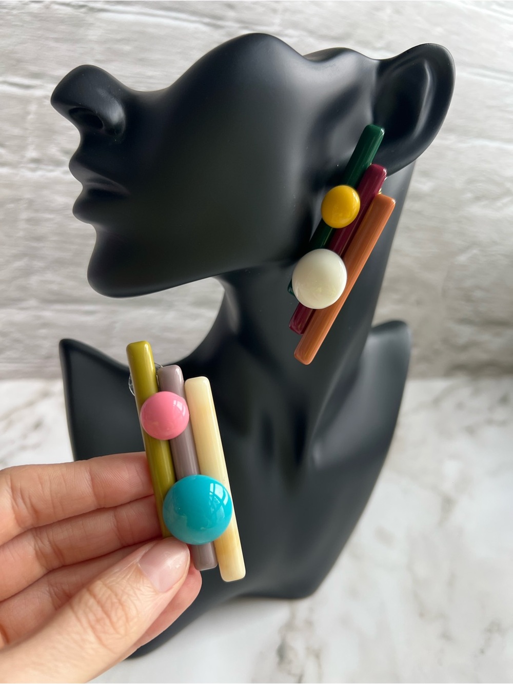 Retro Asymmetrical Geometric Earrings - Colorful Statement Accessory